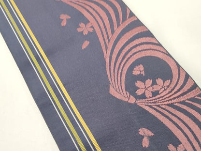 平和屋着物●本場筑前博多織　半幅帯　吉祥舞桜文　正絹　逸品　CABI5009ak