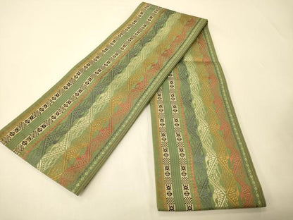 平和屋着物●本場筑前博多織　半幅帯　双鶴文　証紙付き　正絹　逸品　CABI5010ak