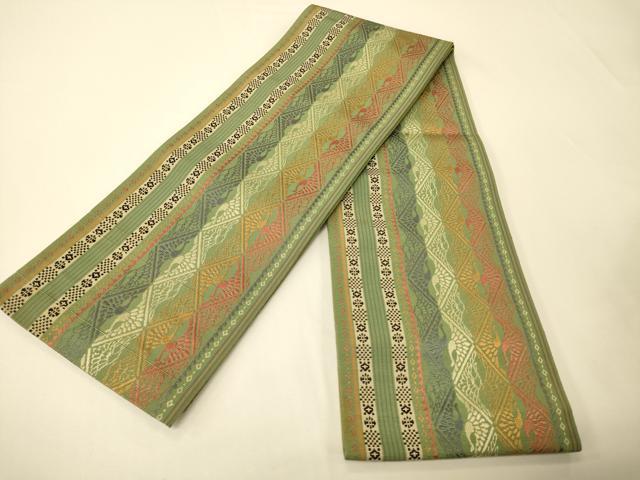 平和屋着物●本場筑前博多織　半幅帯　双鶴文　証紙付き　正絹　逸品　CABI5010ak
