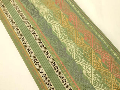 平和屋着物●本場筑前博多織　半幅帯　双鶴文　証紙付き　正絹　逸品　CABI5010ak