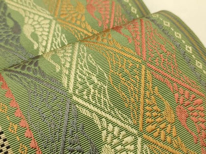 平和屋着物●本場筑前博多織　半幅帯　双鶴文　証紙付き　正絹　逸品　CABI5010ak