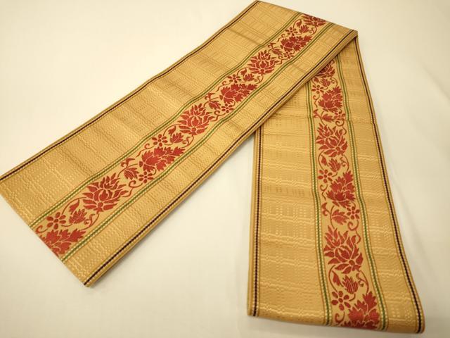 平和屋着物●本場筑前博多織　半幅帯　花唐草間道　正絹　逸品　CABI5015ak