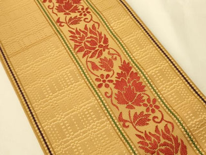 平和屋着物●本場筑前博多織　半幅帯　花唐草間道　正絹　逸品　CABI5015ak