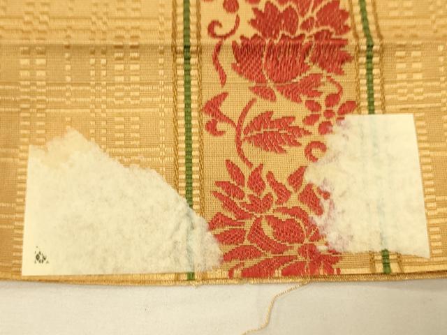 平和屋着物●本場筑前博多織　半幅帯　花唐草間道　正絹　逸品　CABI5015ak