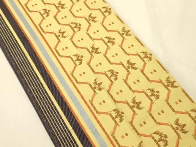 平和屋着物●本場筑前博多織　半幅帯　小野和也作　幾何学間道　証紙付き　正絹　逸品　CABI5017ak