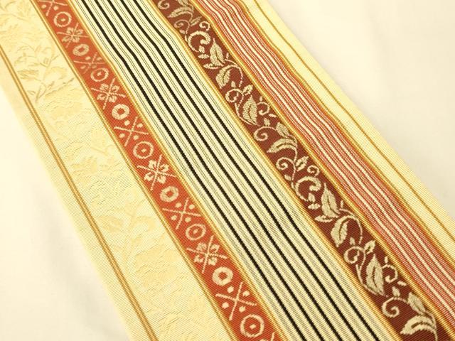 平和屋着物●本場筑前博多織　半幅帯　草花間道　正絹　逸品　CABI5023ak