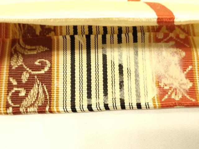 平和屋着物●本場筑前博多織　半幅帯　草花間道　正絹　逸品　CABI5023ak