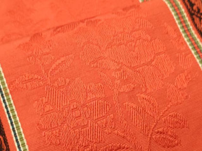 平和屋着物●本場筑前博多織　半幅帯　脇山忠道作　枝花間道　証紙付き　正絹　逸品　CABI5032ak