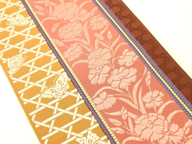 平和屋着物●本場筑前博多織　半幅帯　花蝶間道　証紙付き　正絹　逸品　CABI5035ak
