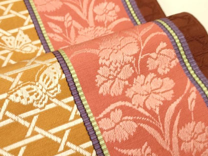 平和屋着物●本場筑前博多織　半幅帯　花蝶間道　証紙付き　正絹　逸品　CABI5035ak