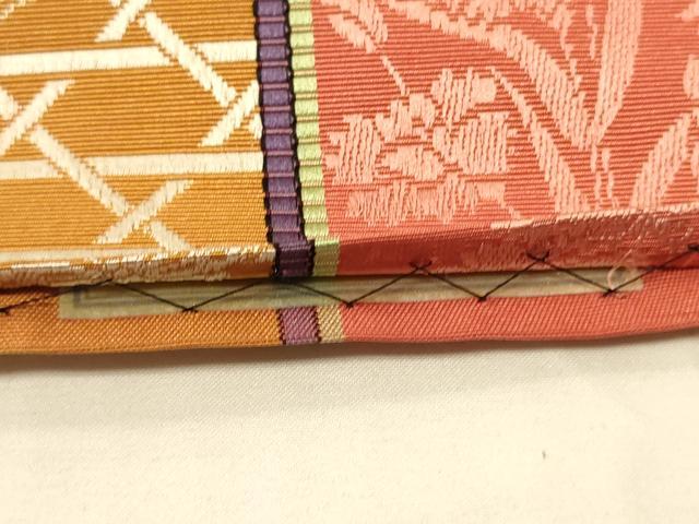 平和屋着物●本場筑前博多織　半幅帯　花蝶間道　証紙付き　正絹　逸品　CABI5035ak
