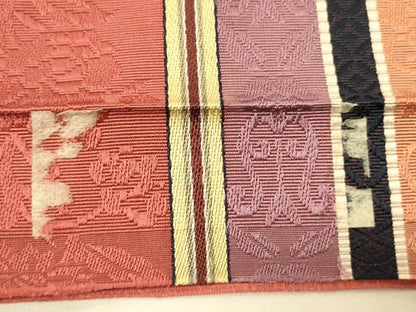 平和屋着物●本場筑前博多織　半幅帯　脇山公詞作　草花間道　証紙付き　正絹　逸品　CABI5036ak