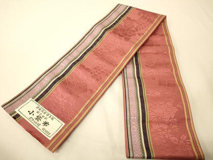 平和屋着物●本場筑前博多織　半幅帯　脇山忠道作　花間道　証紙付き　正絹　逸品　未使用　CABI5037ak