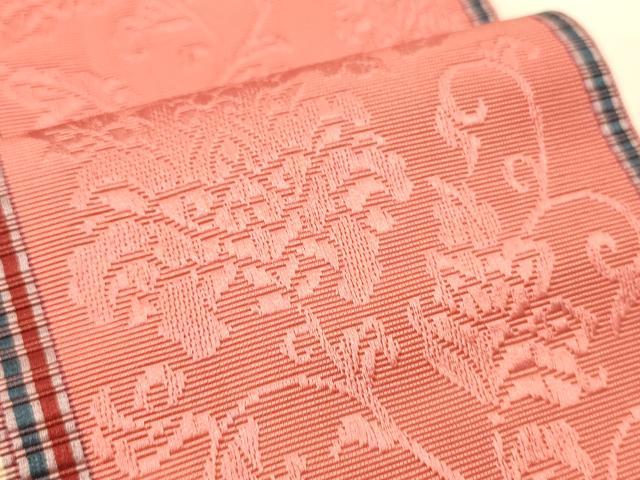 平和屋着物●本場筑前博多織　半幅帯　井上絹織謹製　花唐草間道　証紙付き　正絹　逸品　CABI5039ak