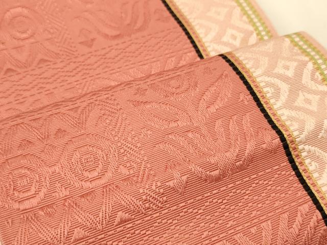平和屋着物●本場筑前博多織　半幅帯　幾何学花文　正絹　逸品　CABI5040ak