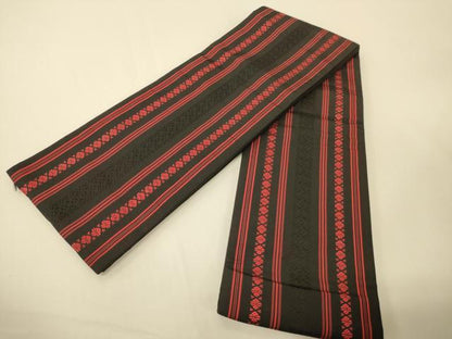 平和屋着物●本場筑前博多織　半幅帯　献上柄　黒地　正絹　逸品　CABI5045ak