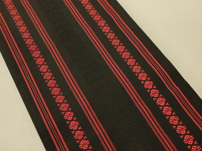 平和屋着物●本場筑前博多織　半幅帯　献上柄　黒地　正絹　逸品　CABI5045ak