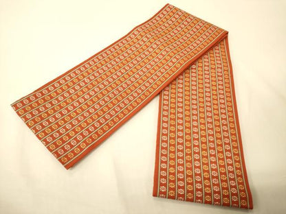 平和屋着物●本場筑前博多織　両面　半幅帯　花間道　正絹　逸品　CABI5051ak