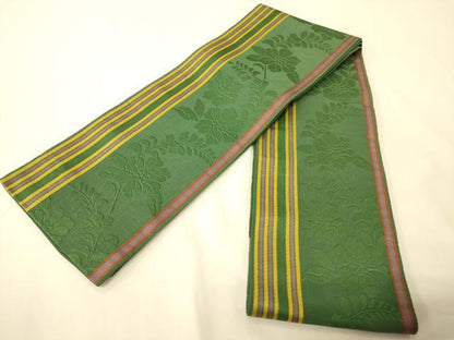 平和屋着物●本場筑前博多織　半幅帯　草花間道　正絹　逸品　CABI5052ak