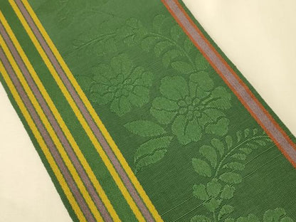 平和屋着物●本場筑前博多織　半幅帯　草花間道　正絹　逸品　CABI5052ak