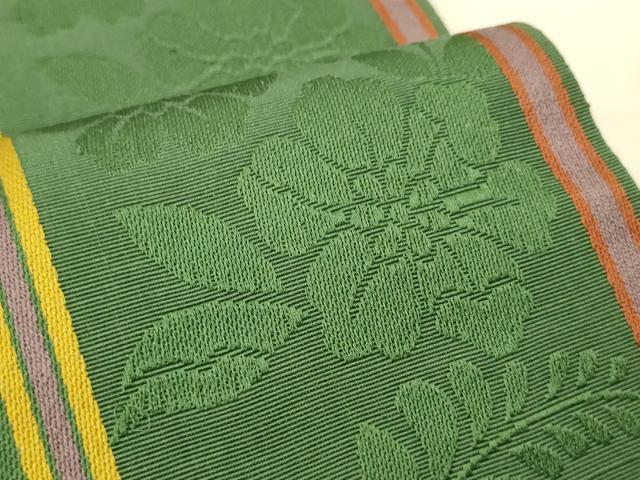 平和屋着物●本場筑前博多織　半幅帯　草花間道　正絹　逸品　CABI5052ak