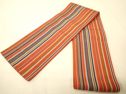 平和屋着物●本場筑前博多織　半幅帯　縞　正絹　逸品　CABI5055ak