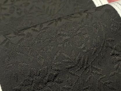 平和屋着物●本場筑前博多織　半幅帯　井上絹織謹製　花唐草間道　黒地　証紙付き　正絹　逸品　CABI5056ak