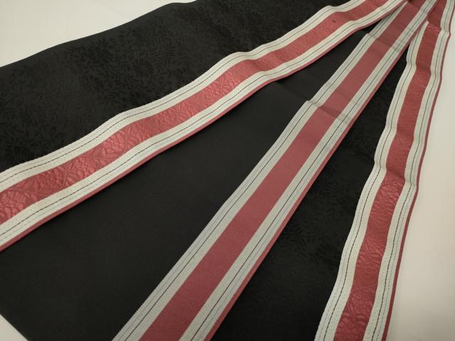 平和屋着物●本場筑前博多織　半幅帯　井上絹織謹製　花唐草間道　黒地　証紙付き　正絹　逸品　CABI5056ak