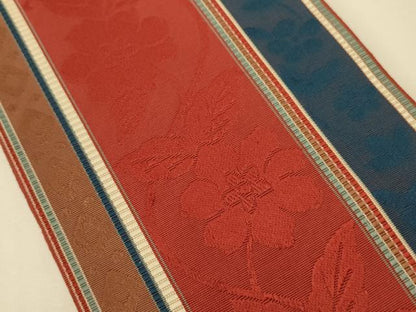 平和屋着物●本場筑前博多織　半幅帯　花唐草間道　正絹　逸品　CABI5060ak
