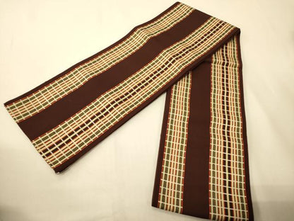 平和屋着物●本場筑前博多織　半幅帯　変わり縞間道　正絹　逸品　CABI5061ak