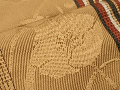 平和屋着物●本場筑前博多織　半幅帯　大倉織工場謹製　草花間道　証紙付き　正絹　逸品　CABI5062ak