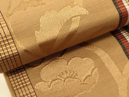 平和屋着物●本場筑前博多織　半幅帯　大倉織工場謹製　草花間道　証紙付き　正絹　逸品　CABI5062ak
