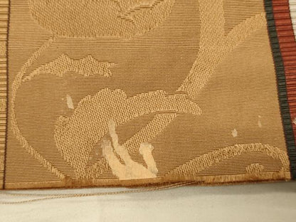 平和屋着物●本場筑前博多織　半幅帯　大倉織工場謹製　草花間道　証紙付き　正絹　逸品　CABI5062ak