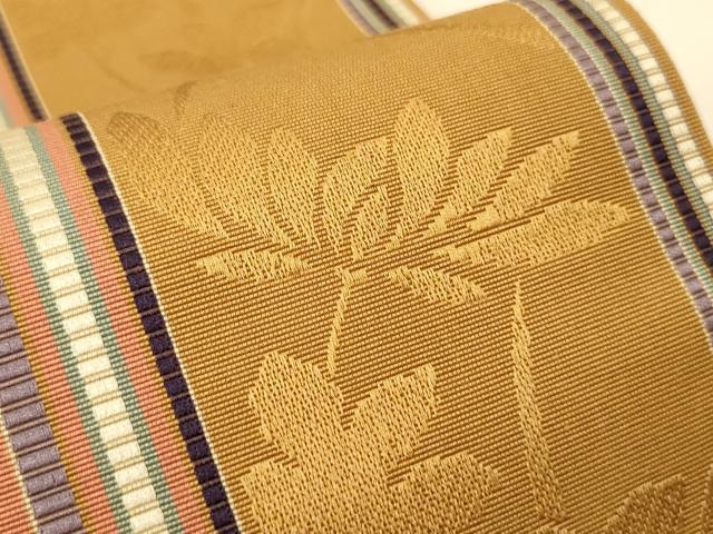 平和屋着物●本場筑前博多織　半幅帯　大倉織工場謹製　草花間道　証紙付き　正絹　逸品　未使用　CABI5063ak