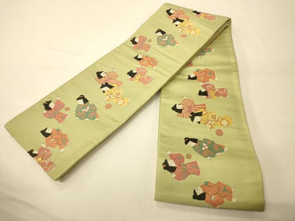 平和屋着物●本場筑前博多織　半幅帯　童子遊び　正絹　逸品　CABI5064ak