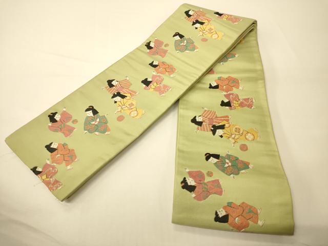 平和屋着物●本場筑前博多織　半幅帯　童子遊び　正絹　逸品　CABI5064ak