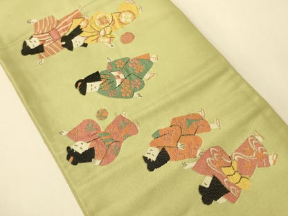 平和屋着物●本場筑前博多織　半幅帯　童子遊び　正絹　逸品　CABI5064ak