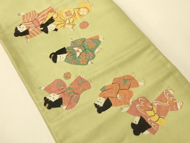 平和屋着物●本場筑前博多織　半幅帯　童子遊び　正絹　逸品　CABI5064ak