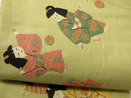 平和屋着物●本場筑前博多織　半幅帯　童子遊び　正絹　逸品　CABI5064ak