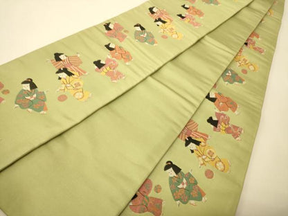 平和屋着物●本場筑前博多織　半幅帯　童子遊び　正絹　逸品　CABI5064ak