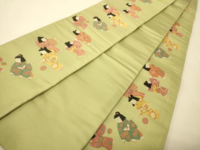 平和屋着物●本場筑前博多織　半幅帯　童子遊び　正絹　逸品　CABI5064ak