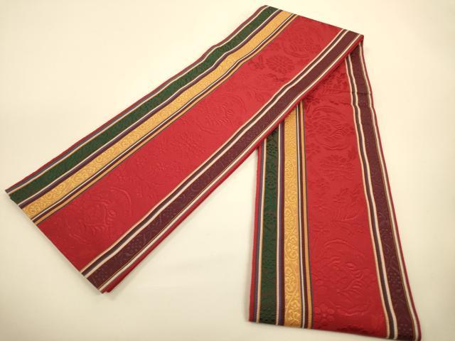 平和屋着物●本場筑前博多織　半幅帯　草花間道　証紙付き　正絹　逸品　CABI5066ak