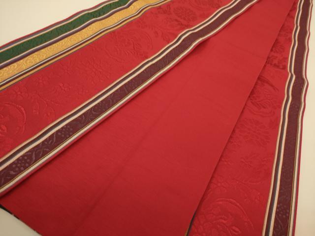 平和屋着物●本場筑前博多織　半幅帯　草花間道　証紙付き　正絹　逸品　CABI5066ak