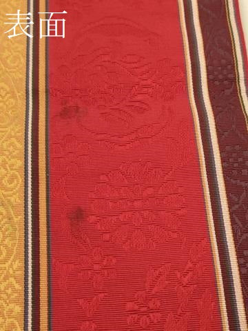 平和屋着物●本場筑前博多織　半幅帯　草花間道　証紙付き　正絹　逸品　CABI5066ak