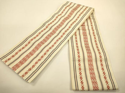 平和屋着物●本場筑前博多織　両面　半幅帯　縞/献上柄　正絹　逸品　CABI5067ak