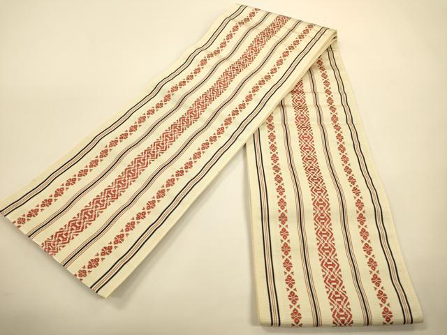平和屋着物●本場筑前博多織　両面　半幅帯　縞/献上柄　正絹　逸品　CABI5067ak