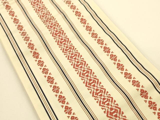 平和屋着物●本場筑前博多織　両面　半幅帯　縞/献上柄　正絹　逸品　CABI5067ak