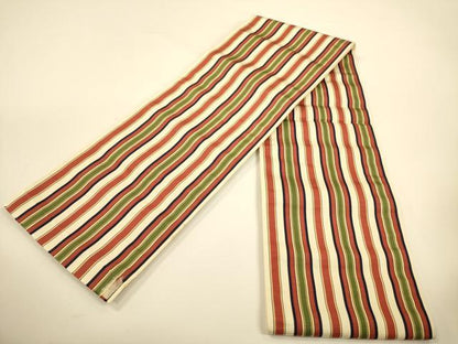 平和屋着物●本場筑前博多織　両面　半幅帯　縞/献上柄　正絹　逸品　CABI5067ak