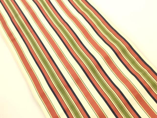 平和屋着物●本場筑前博多織　両面　半幅帯　縞/献上柄　正絹　逸品　CABI5067ak