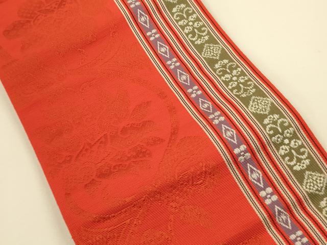 平和屋着物●本場筑前博多織　両面　半幅帯　花唐草間道/献上柄　正絹　逸品　CABI5068ak